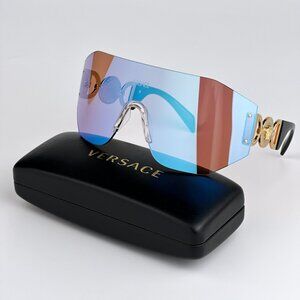 NEW Versace VE2258 1002MA Pink Mirrored Blue Shield Women Sunglasses
